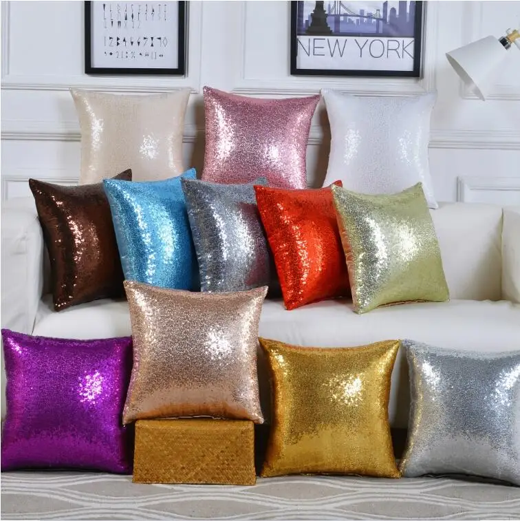 Glitter Sequins Cushion Cover Solid Color Throw Pillow Case Cafe Home Decor Covers Decorative Wholesale Bulk Customized 45x45