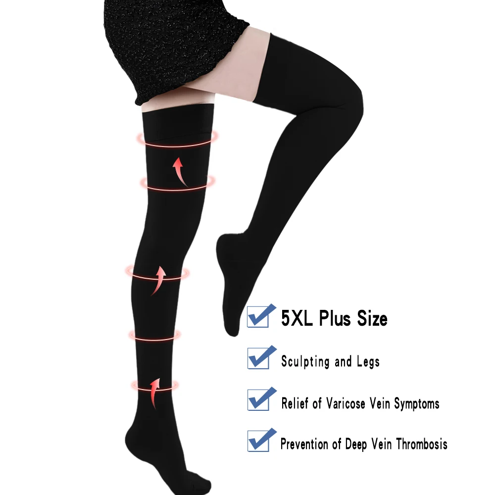 Plus Size Toeless Custom 20-30Mmhg Toeless Medical Thigh High Compression  Stockings