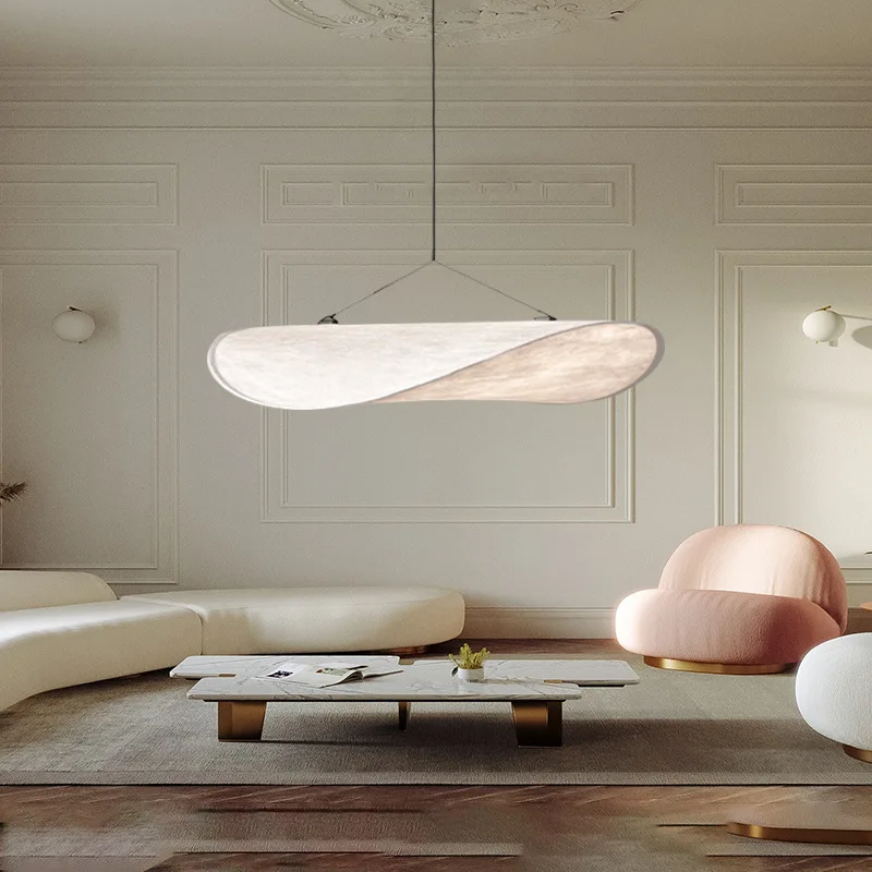 Home Decor Minimalist Design Silk Pendant Light Kitchen Led Hanging Lamp Indoor Big Fabric Nordic Modern Chandelier
