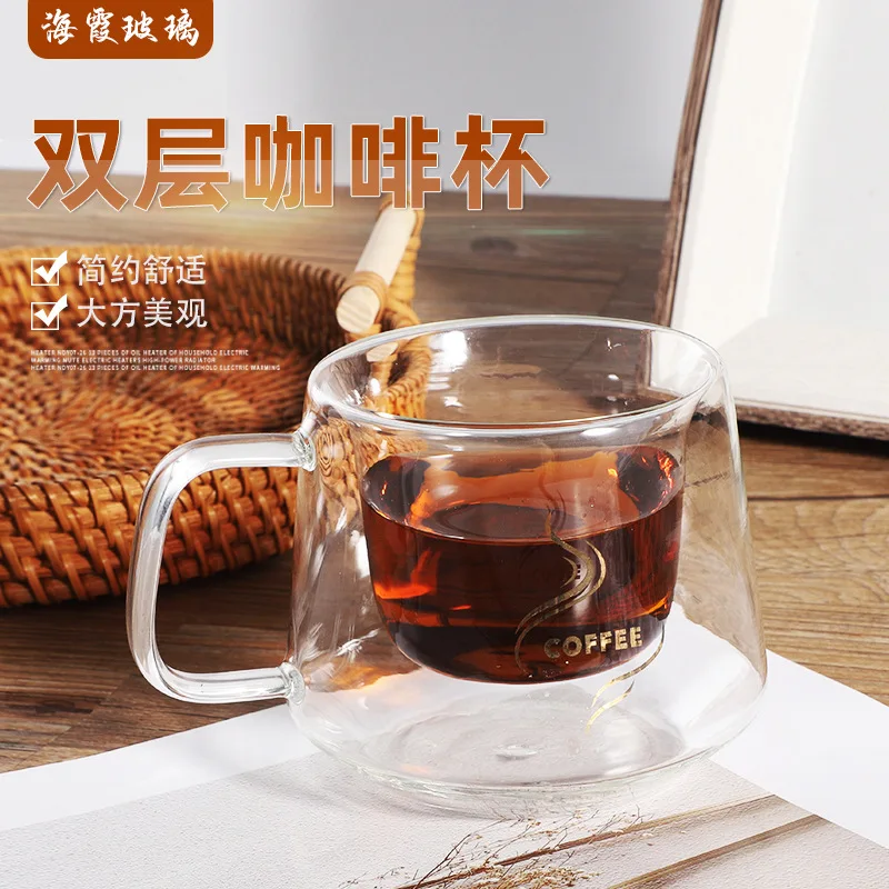 Modern 180ml Transparent Double-Wall Espresso Coffee Set Heat Resistant Glass Cup with Handle for Coffee & Tea