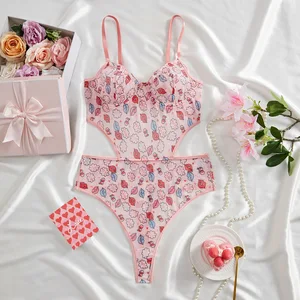 2026 New Arrival: European-American Style Lingerie Sheer Mesh Bodysuit with Seductive Lip-Shaped Cutouts Sculpting Silhouette