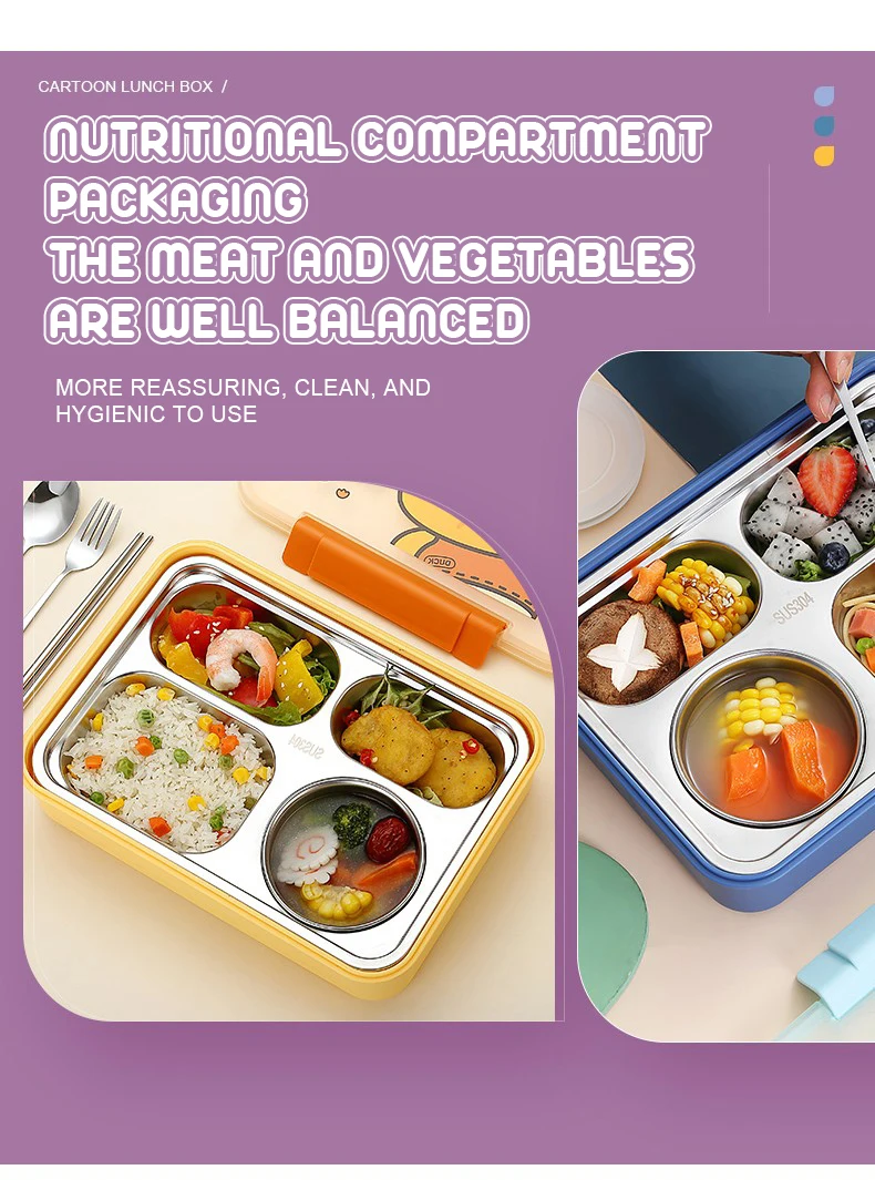 2023 4grids New launching Stainless Steel Safe Food Container Bento Lunch Box