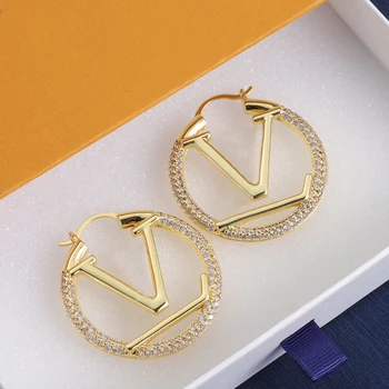 Hot selling fashion brand 5cm 18k gold plated V Latest style aretes designer big earrings
