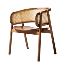 Wholesale Wabi-sabi Nordic Dining Chairs Wood Backrest Chairs Hotel Chairs Living Room Rattan Solid Home for Restaurant Used