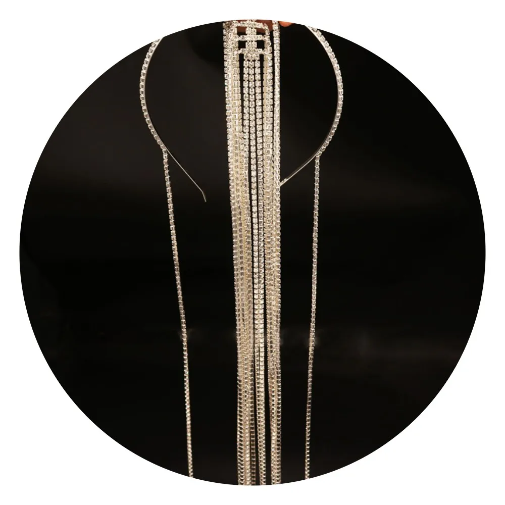 Fashion Hair Chain Rhinestone Headband Long Tassel Crystal Bridal