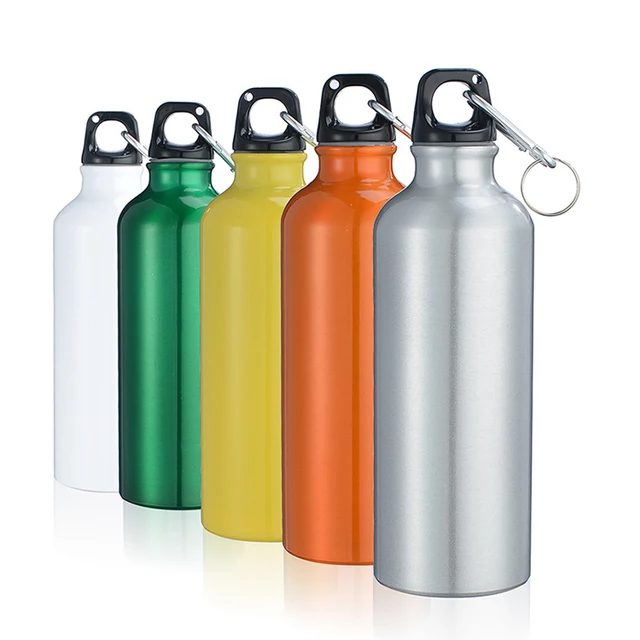 Single Wall GRS Recycled Aluminum Water Bottle Portable With Carabiner Hook For Outdoor Activities