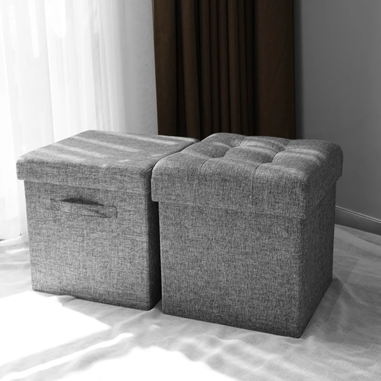 Wholesale Square Folding Fabric Storage Stools Ottomans Seat With Large Space