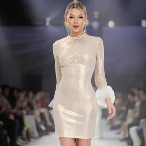 Sample Custom New Women's Fashion Sexy Pleated Long-Sleeved Dress Party Women's Evening Gown Party Costume