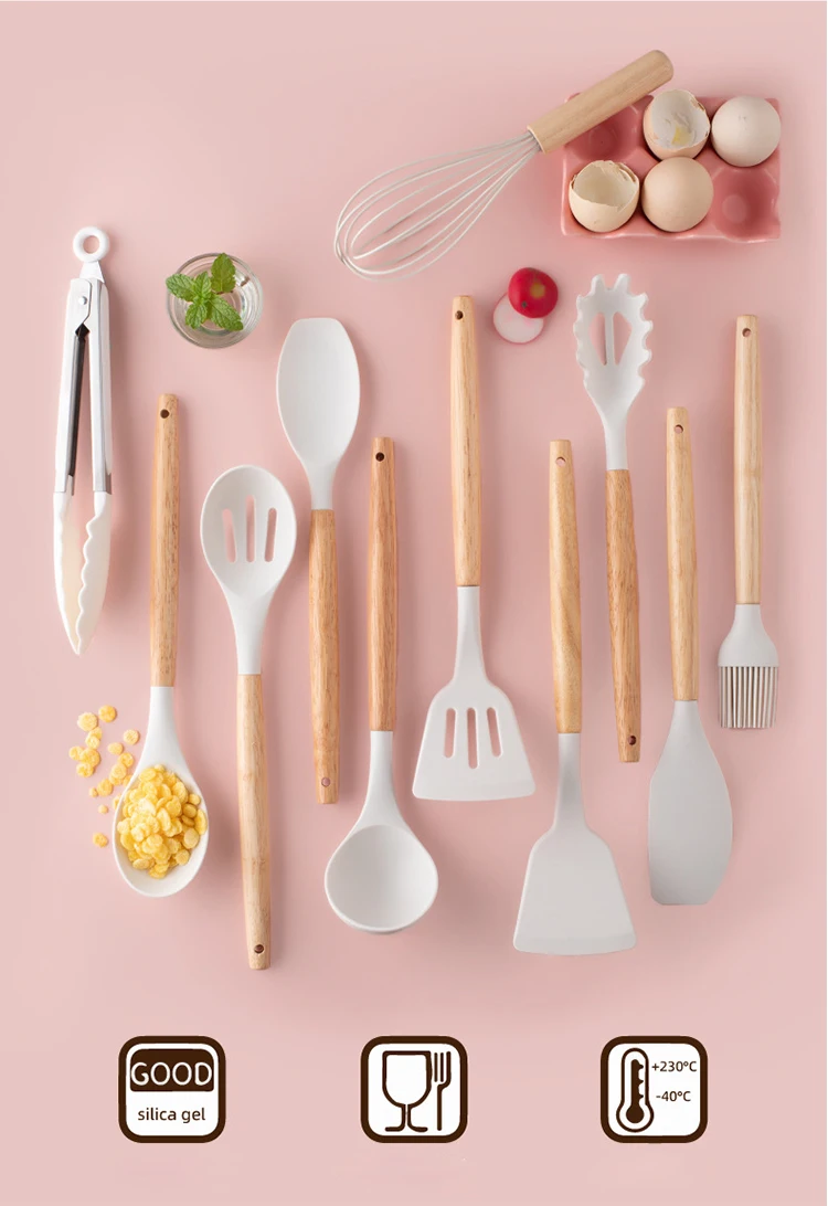 19piece Kitchen Gadget Tool Silicone Kitchen Utensil Set With Wooden