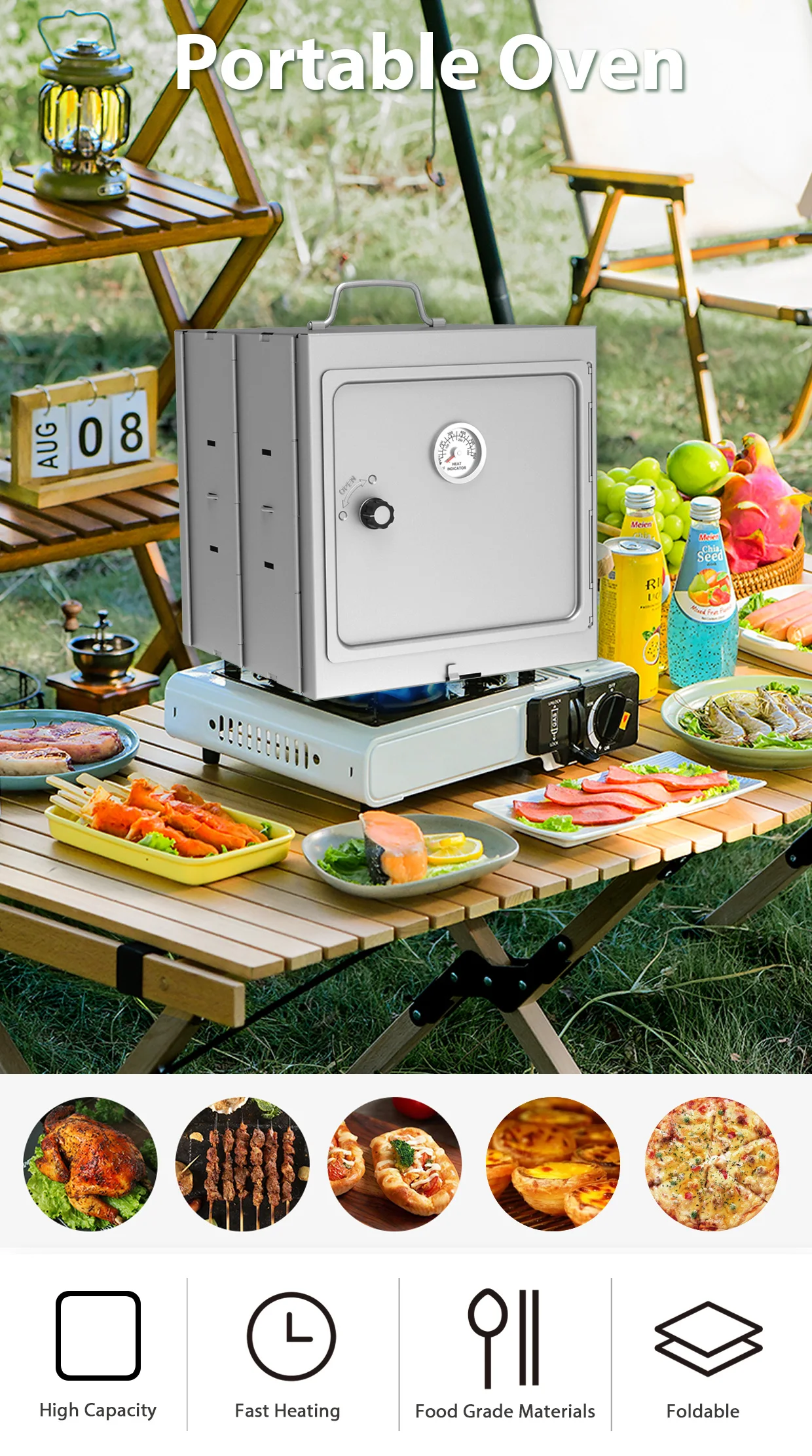 Fastfold Camping Oven,Portable Wood Stove Oven For Propane Stove And