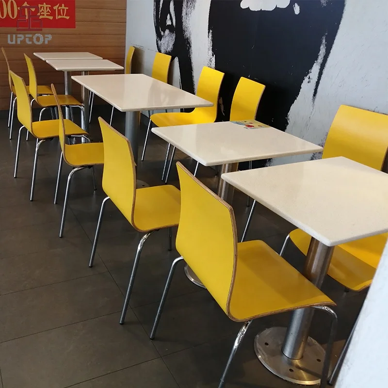Quick Delivery Low Price Modern Fast Food Furniture Set Bend Wood Restaurant Chairs and Marble Table