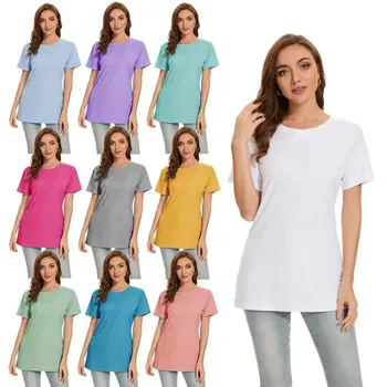New Summer Women's T Shirt Pure Cotton Short-sleeved T-shirt for Female Body-trimming Pure-colored Tops Tshirt