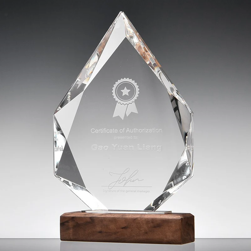 diamond shape custom crystal trophy for corporate gift