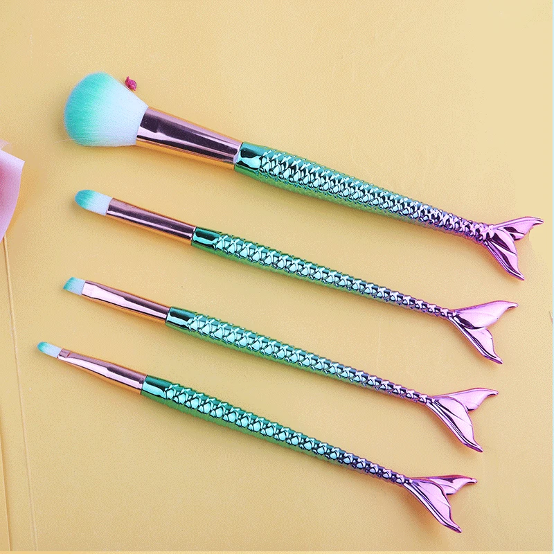 Festind костюм из четырех частей кистей для макияжа «Русалка волокна в наборе разноцветные мягкие волосы кисть рассыпчатой пудры косметический блеск губ губной с