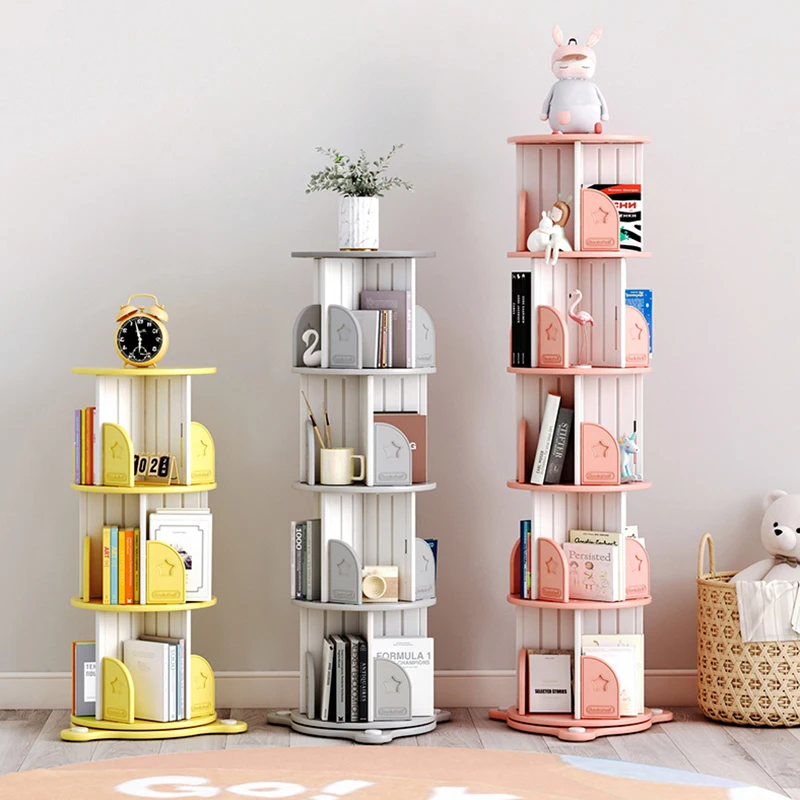 Rotating Bookshelf Floor 360 Degrees Library Furniture Book Racks for Home Round Bookshelf