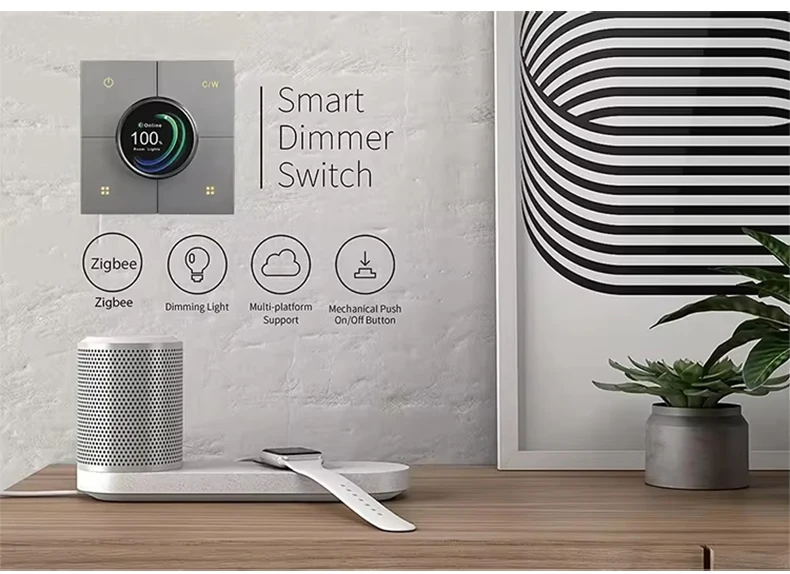 Tuya Smart Home CW Dimming Switch ZigBee Wireless Knob Display Screen Light Control Switch 2 Gang Centralized Control Panel
