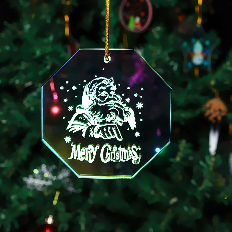 product new arrivals crystal  octagon shape christmas tree pendant ornaments with uv printing design-38