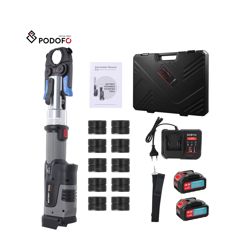 Podofo Electric Pipe Crimping Tool Kit Battery Powered Pro Press Tool for TH16/20/25/26/32mm Copper Pipes Stainless Steel Pipes T9471EU