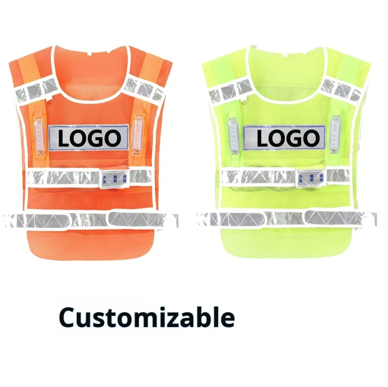 Custom logo printing reflective vest night LED flashing safety vest multi function reflective safety