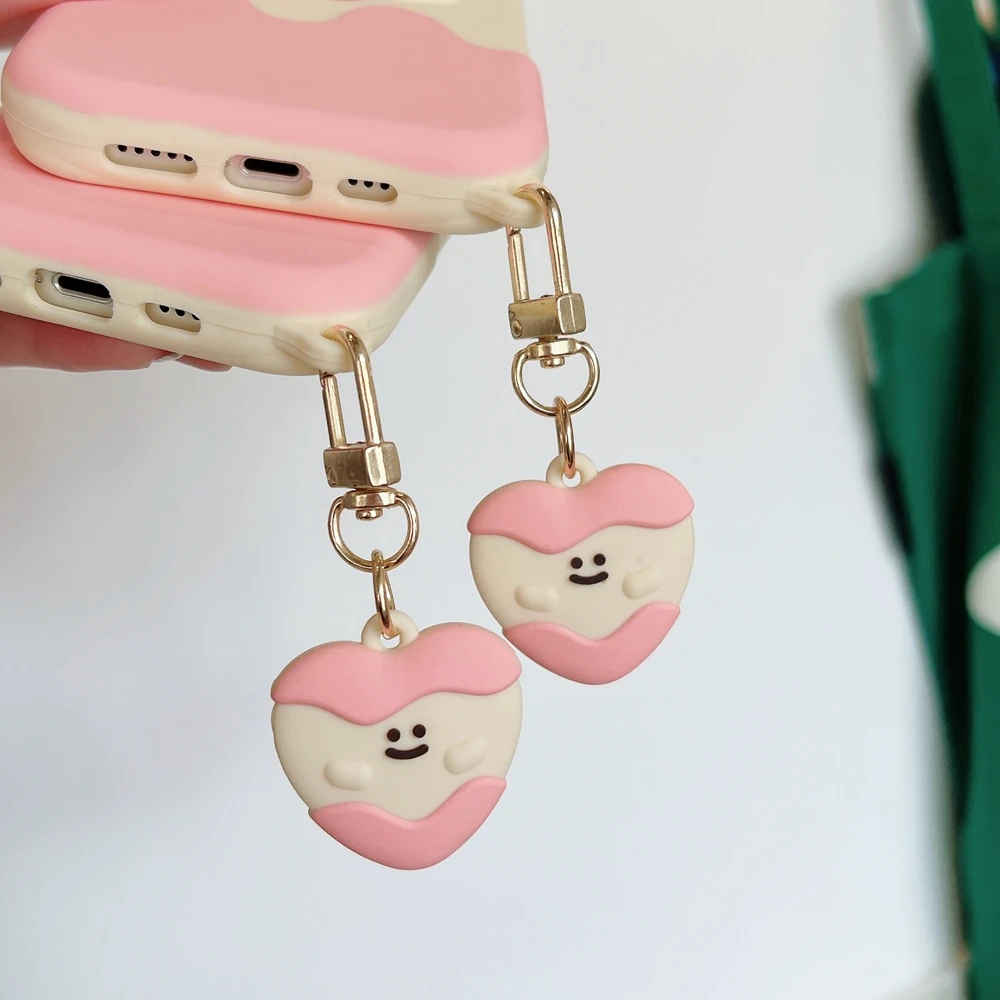 Cute 3D Strawberry Cartoon Silicone Phone Case with Keychain