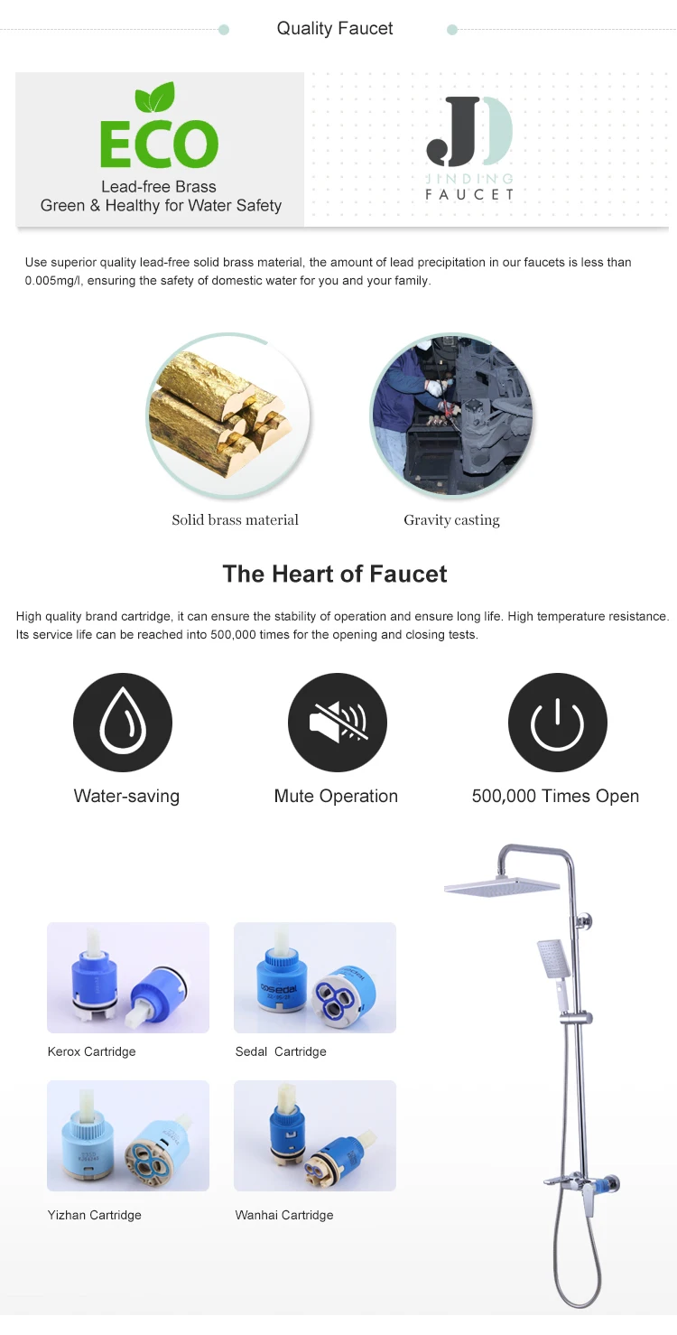 Juego de columna de ducha de baño cromado montado en la pared con función de 3 vías de fábrica