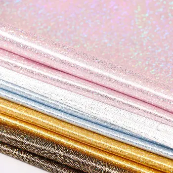 Fabric Textile Raw Material stretch shatter glass mystique fabric for Dance Wear Gold Metallic Foil Print