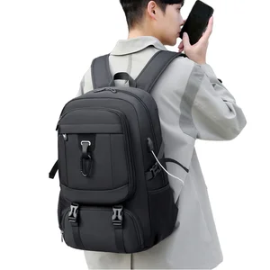 Custom Black Laptop Backpack for Men Waterproof Casual Sport Travel Bag Shoe Compartment Made Oxford Polyester for School