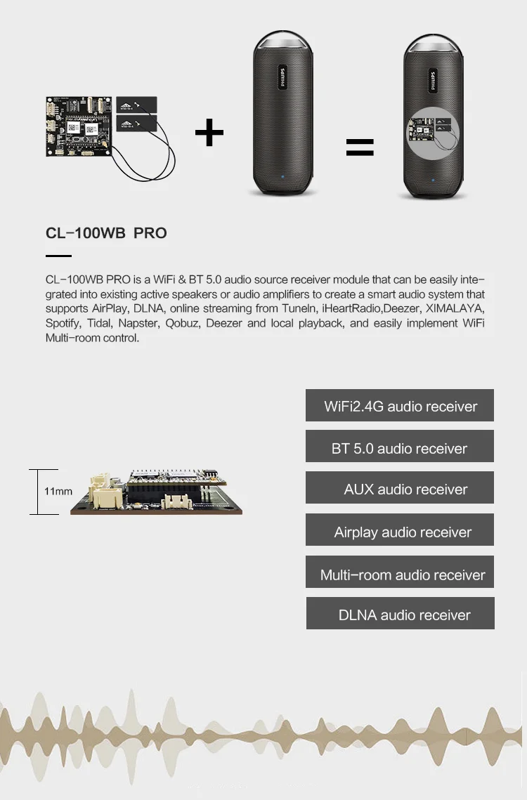 CL-100WB PRO audio receiver module with WIFI BT5.0 AUX input USB 