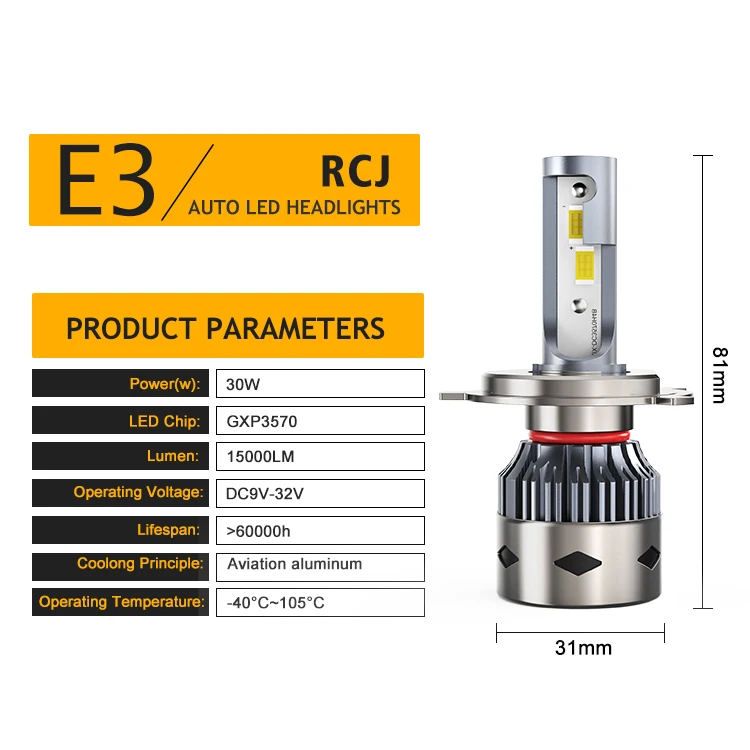 RCJ LED Headlights High Power LED Lighting H1 H3 H4 H7 H11 9005 9006 9007 Car LED Head Lights Luces LED Headlight Bulbs for Auto