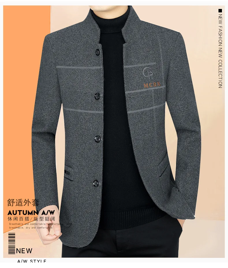 Men's Thickened Woolen Jacket. Autumn And Winter Stand Collar. Business ...