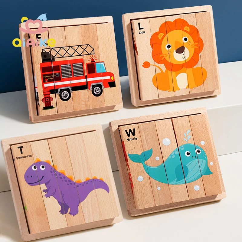 Inspirowane metodą Montessori drewniane puzzle blokowe Zabawka klocki z kolorowymi postaciami zwierząt Edukacyjny zestaw do nauki dla przedszkolaków i najmłodszych 4 w 1