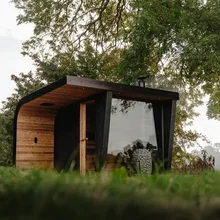 High-end design panoramic glass barrel outdoor steam sauna room for garden