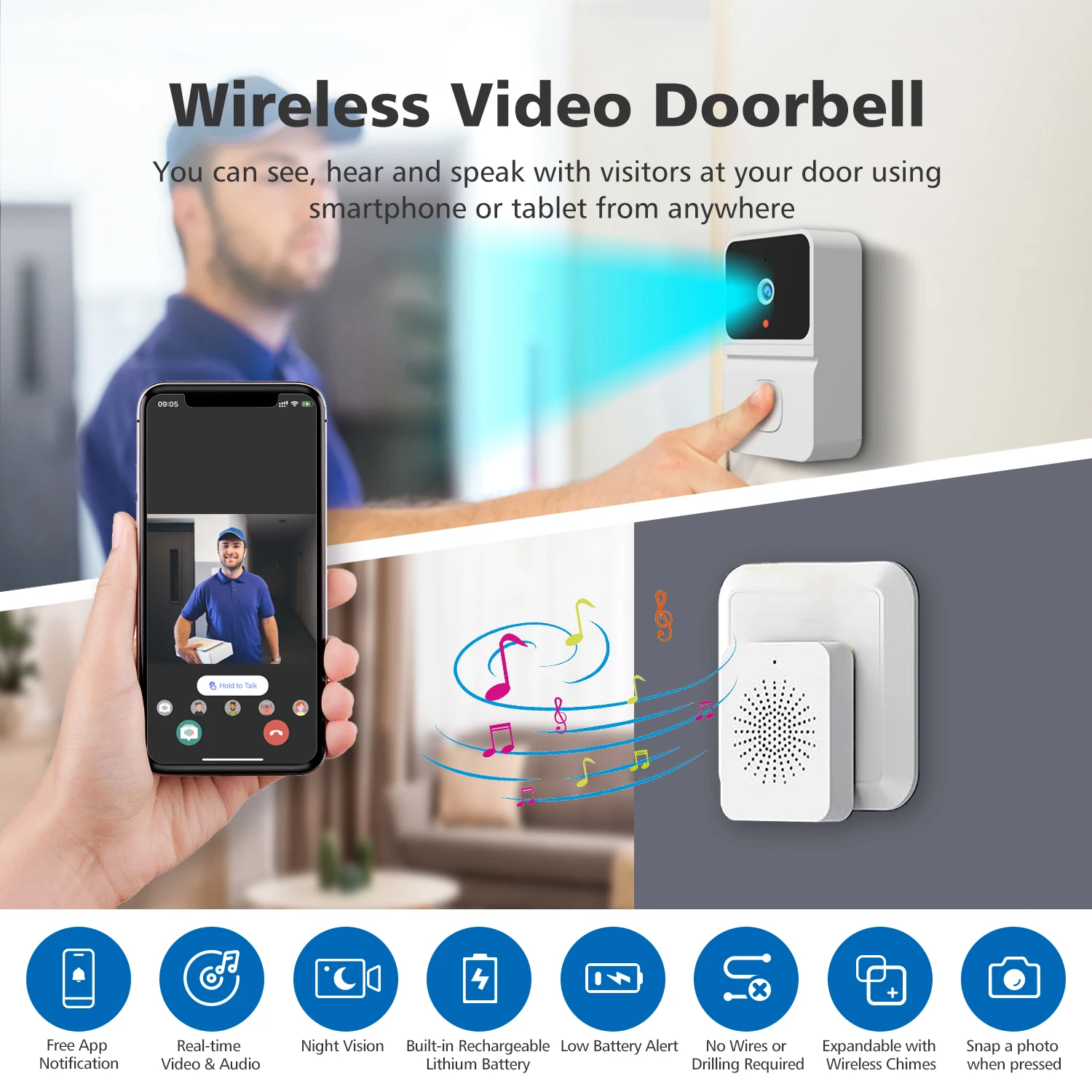 Cheap Wifi Smart Video Doorbell With 480p Camera Twoway Audio Includes