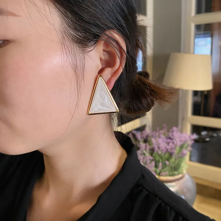 Exaggerated Big Triangle Shaped Stud Earrings Geometric Gold Plated Multicolor Earrings