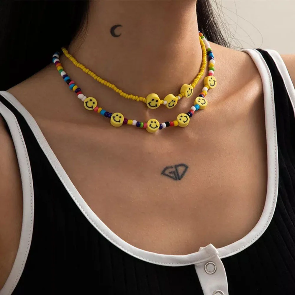 smiley face beaded choker