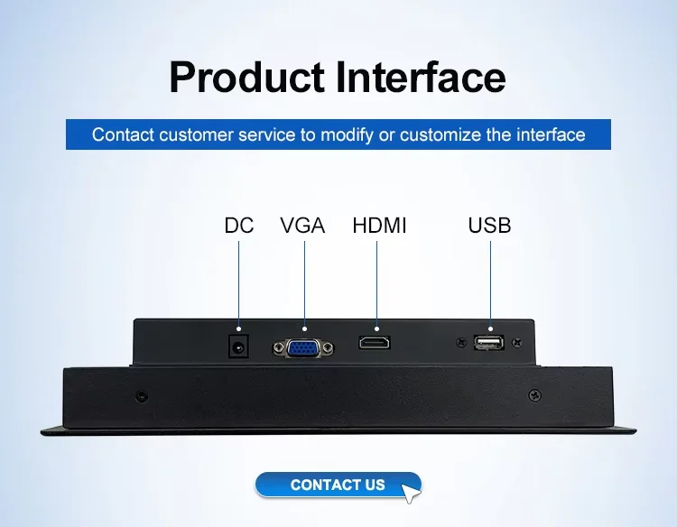 Industrial VESA Pure Plane Capacitive Resistive Touch Screen 11.6/13.3/15.6/19/21.5 Inch LCD Display USB DC Monitor