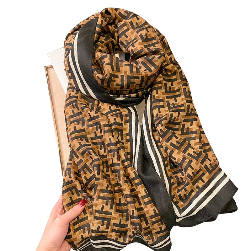 Wholesale Euro Style Letter Printed Silk Scarf Brand Designer