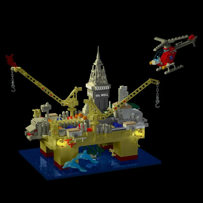 2024 LED Lights Offshore Oil Rigs Architecture Building Bricks Kit Kids  Construction Toy Blocks for Offshore Drilling Platforms