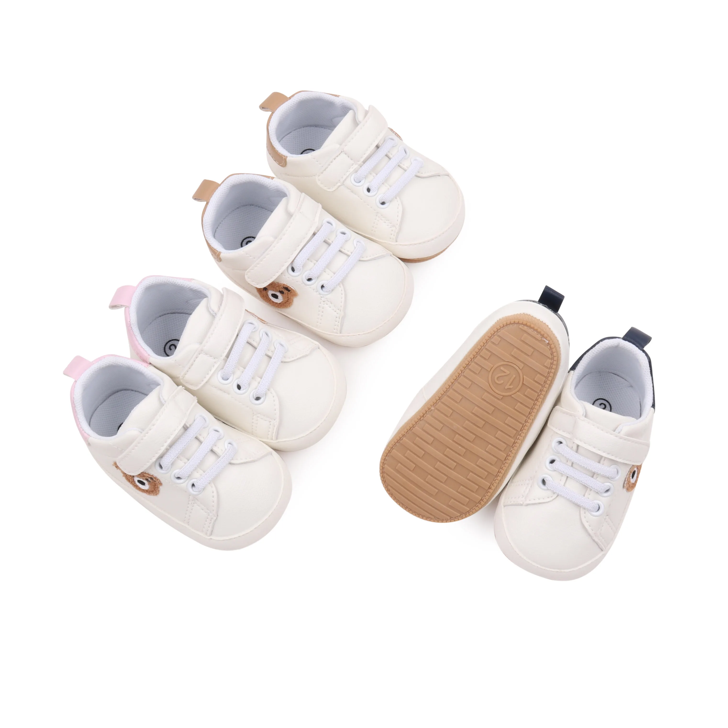 Cute Plush Bear Pattern Decoration Baby Soft Soled Non-slip Toddler Small White Shoes supplier