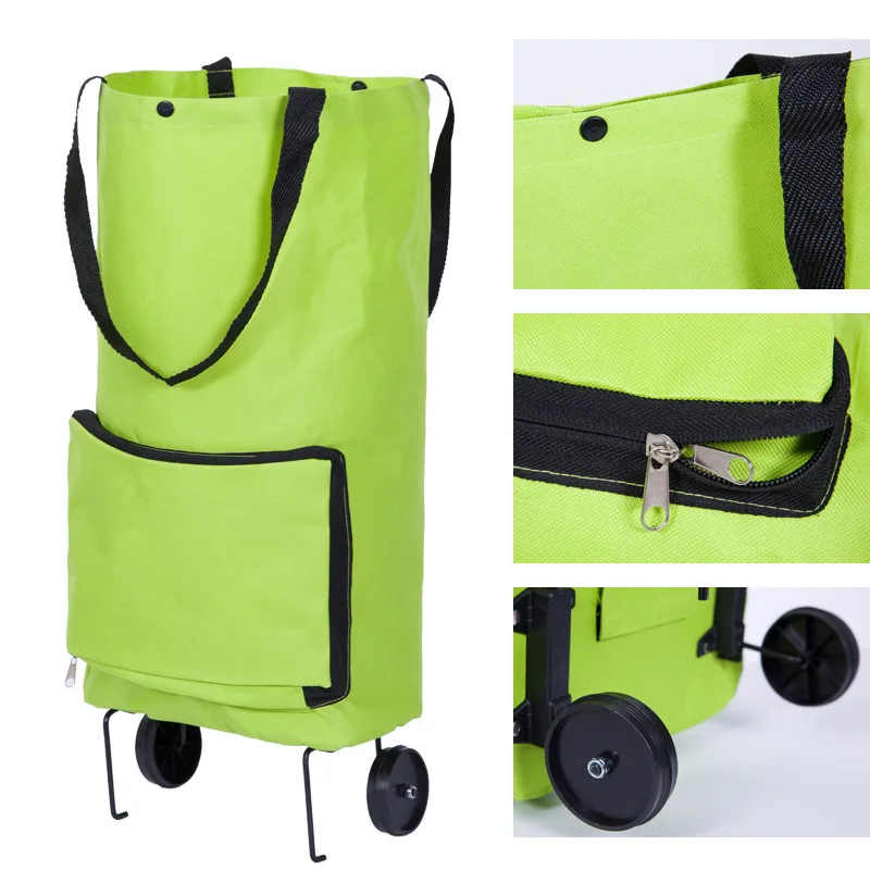 Оптовая продажа, зеленые складные колеса с логотипом на заказ, тележки, сумки-тележки