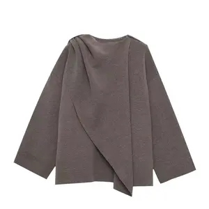 Cross-border European American Foreign Trade Explosions New Autumn Women's Korean Style Solid Color Polyester Crewneck Sweater