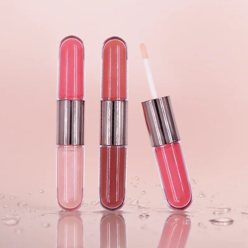 2 in 1 Double-end Lip Gloss Set Matte Velvet & Mirror Finish Liquid Lipstick Glossy Lip Glaze Plumping Fuller Lip Makeup Kit details