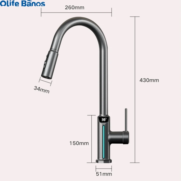 product high quality kitchen sink digital display  faucets commercial 304 sus pull down sprayer spring kitchen faucet sink tap-30