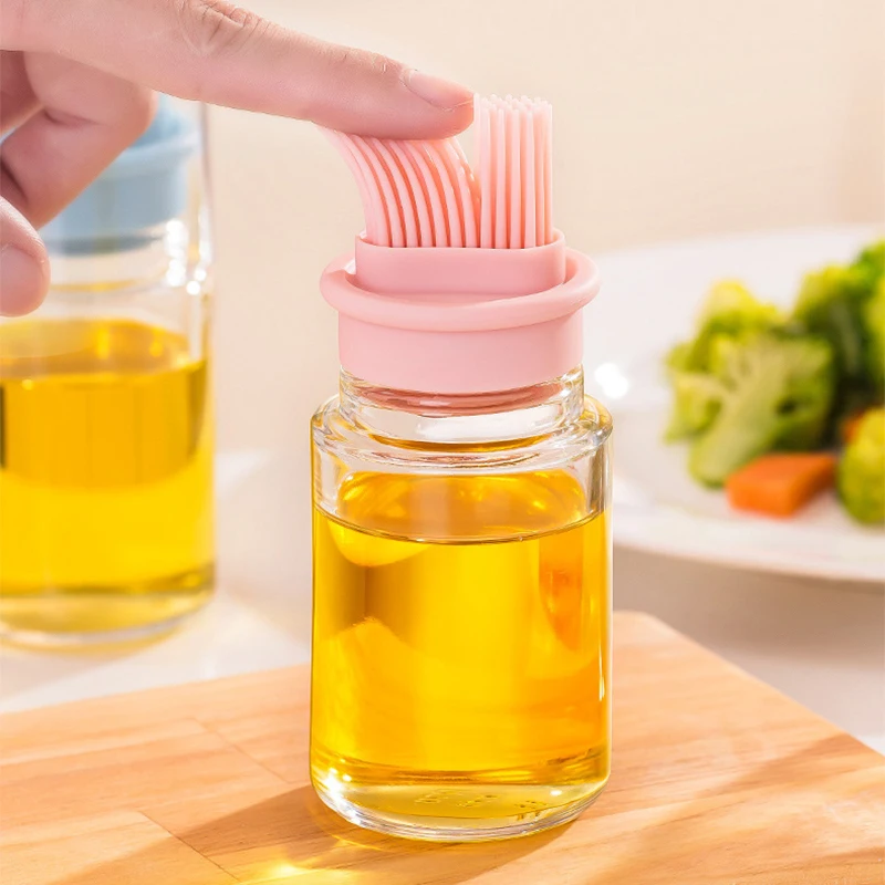 2 in 1 Oil Sprayer Kitchen Gadgets Olive Oil Dispenser with Silicone Brush Glass Bottle Baster Brush for BBQ