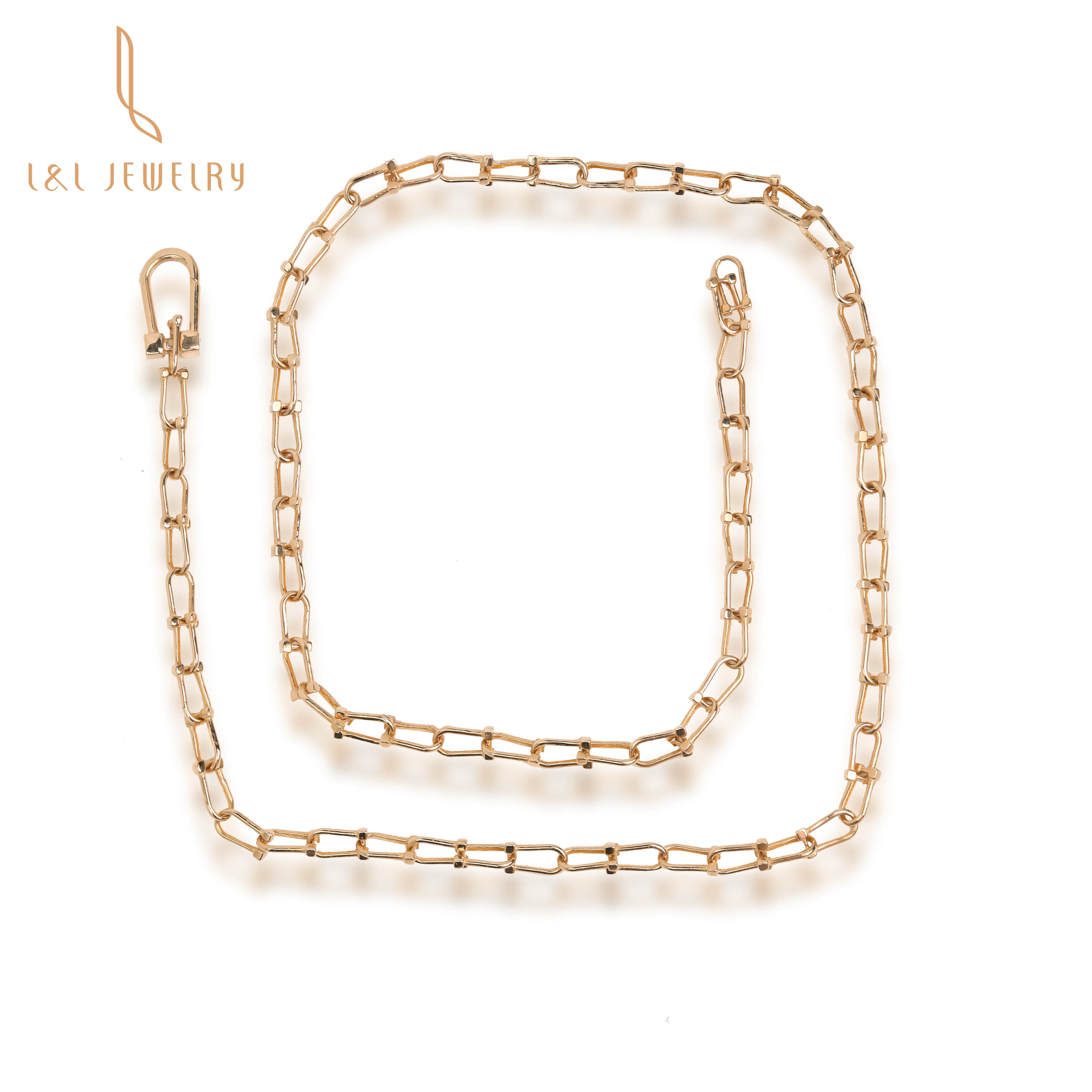 Solid 18K Gold Round Flat Rectangle Chain Link Choker Necklace Women 18k Gold Paper Clip Ins Style Jewelry Link Chain Necklaces