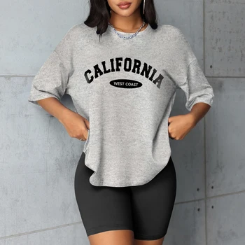 Custom summer women's track and field wear printed two-piece short-sleeved sweatshirt and jogging pants suit clothing