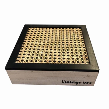 Custom Fancy Design Natural Square Vintage Rattan Desktop Wooden Tea Packing Box With Lid