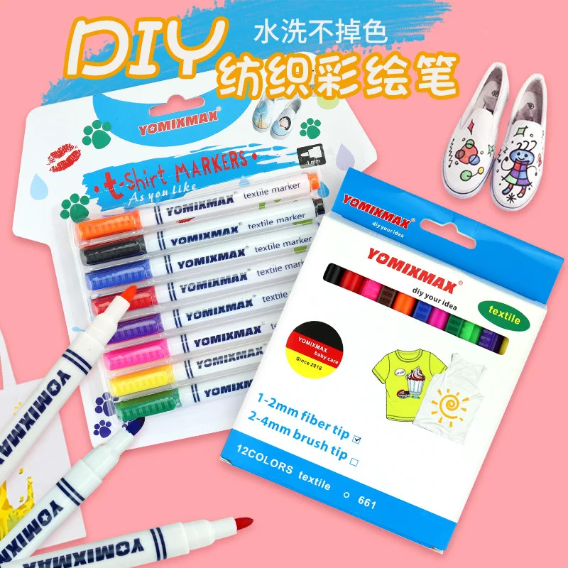 12/24 Colors Fabric paint T-Shirt Brush Marker Pigment Waterproof ink Marker  For Textile ideal