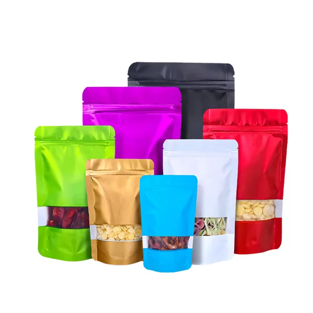 Stock stand up Zipper bag with window food candy packaging bags tea sealed pouch snack Storage Aluminum foil doypacks Mylar Bags