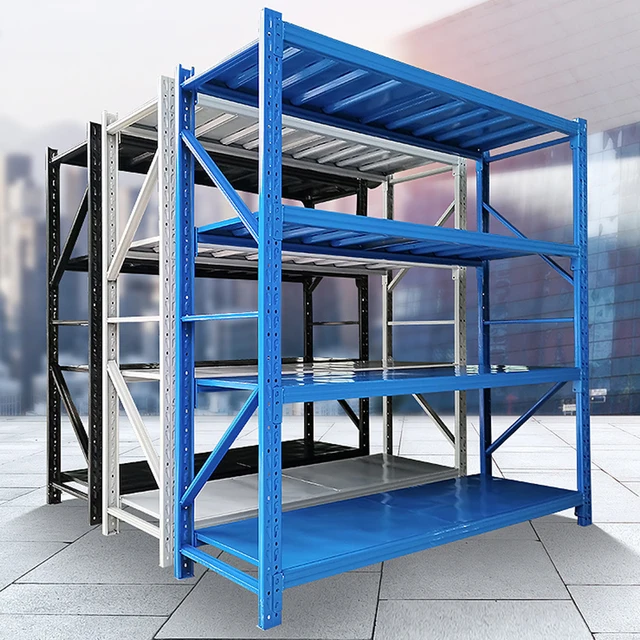 Express warehouse shelves shelves multi-layer heavy-duty household angle steel display rack medium-sized warehouse iron shelf ad